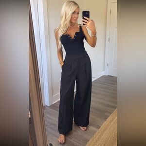 NWT Black Pleated Wide Leg Dress Slacks Pants